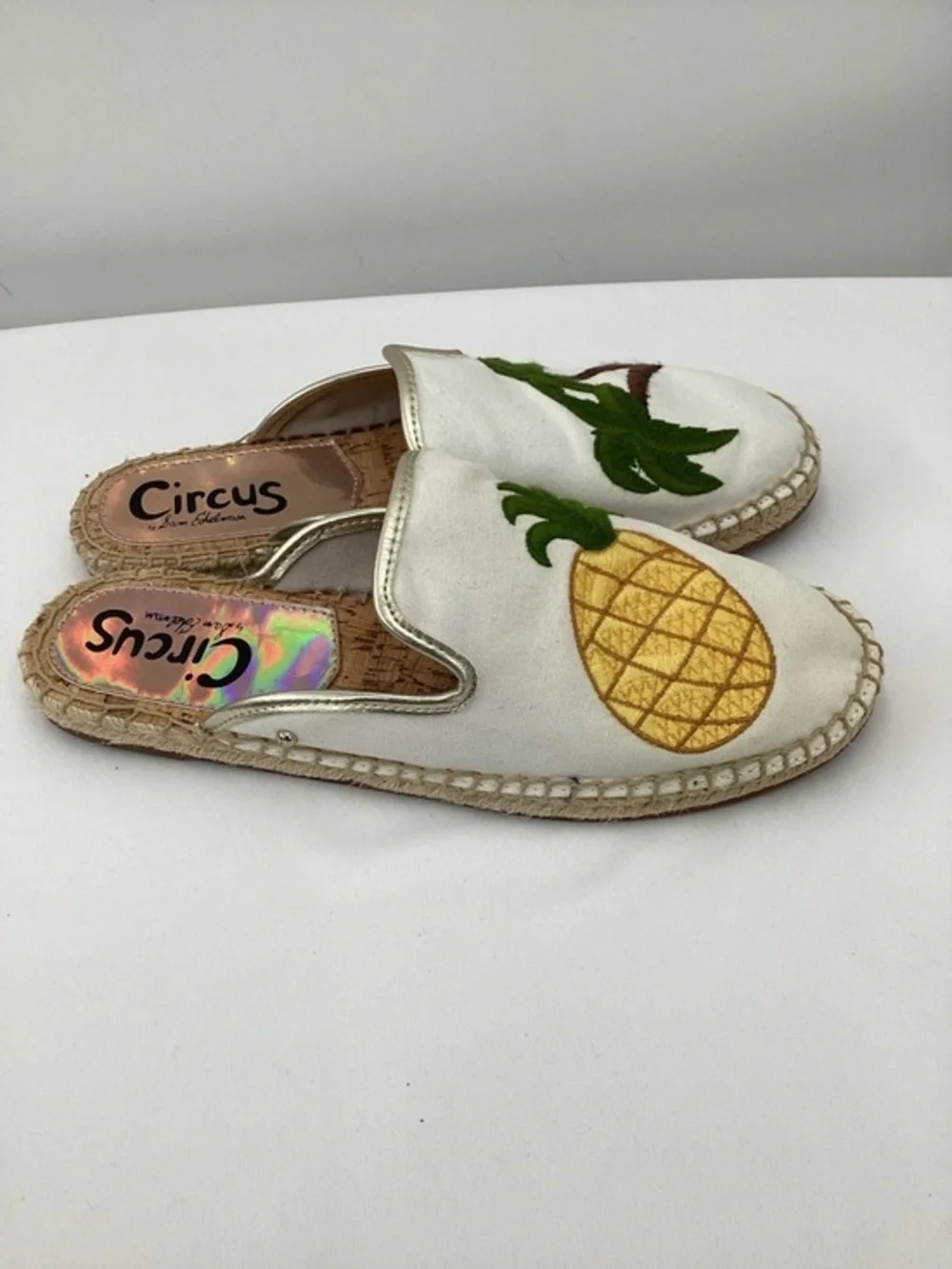 Circus by Sam Edelman White Canvas Slip-On Espadrilles with Yellow Pineapple
